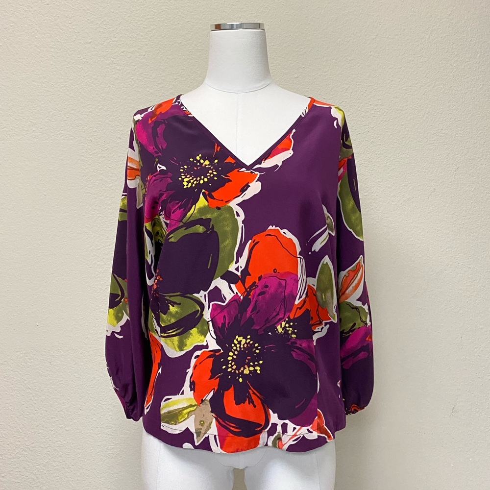 ⭐️SOLD⭐️Trina Turk Floral Balloon Sleeve Blouse